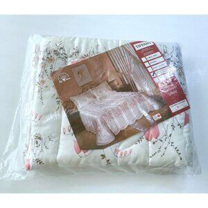 Vintage 80s decorative pillow cover, pink floral, single pillowcase, NOS